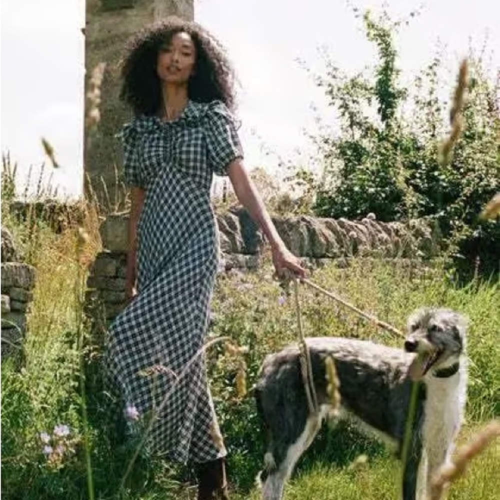 Doen Gwyneira dress in Navy countryside plaid NWT